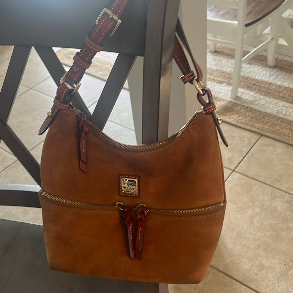 DOONEY & BOURKE. Medium tan suede hobo handbag